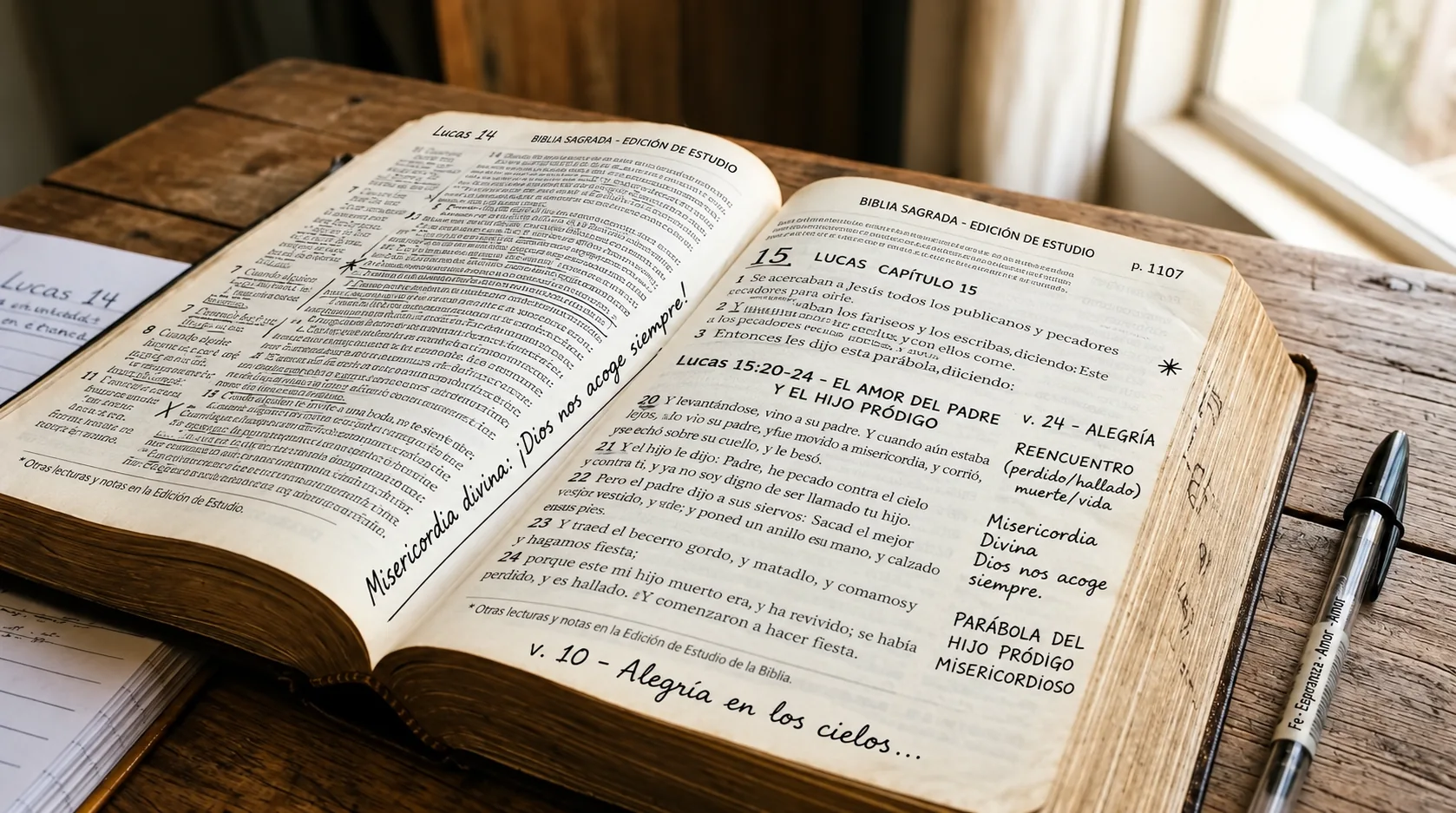 Biblia abierta con anotaciones de estudio en español